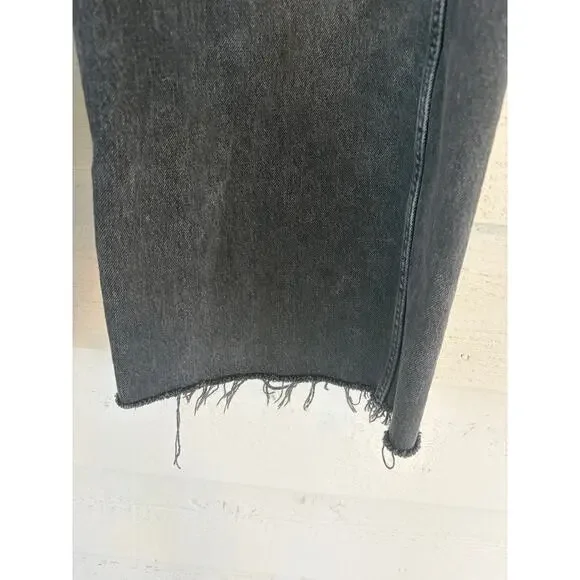 Old Navy High Rise Baggy Wide Leg Jeans Black Wash Raw Hem Size 0 - Picture 6 of 7
